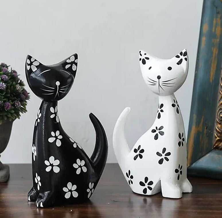 2 peças de estatuetas minimalistas nórdicas de gatinhos de madeira