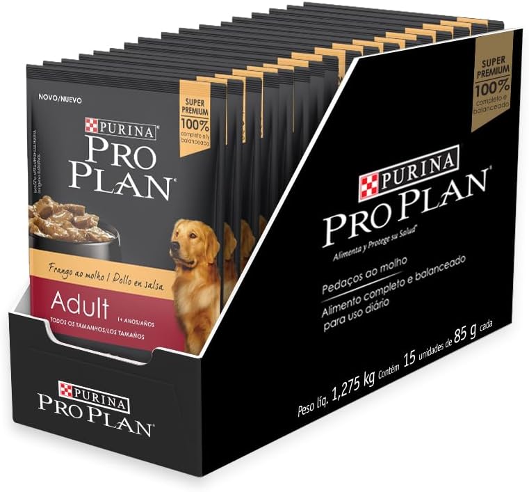 Pack de Ração Úmida Cães Adultos PRO PLAN Frango - Com 15 Sachês 100g