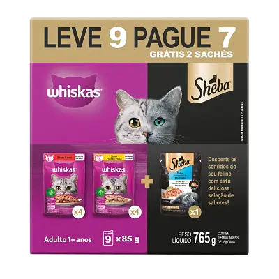 Ração Úmida Whiskas Sachê Gatos Adultos Carne, Frango e Atum