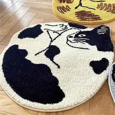 Tapete de Banho Antiderrapante de Poliéster Tufado com Design de Gato