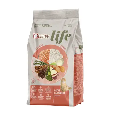 Ração Quatree Life Gatos Castrados Salmão e Arroz - 1kg
