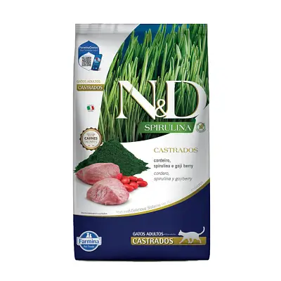 Ração ND Spirulina para Gatos Adultos Castrados Cordeiro 7kg