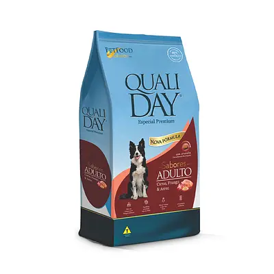 Ração Qualiday para Cães Adultos Sabor Carne, Frango e Arroz