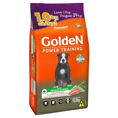 Ração Premier Golden Power Training Cães Adultos Frango e Arroz Leve 15kg Pague 14kg