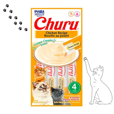 Purê Churu Petisco Cremoso para Gatos Galinha 56g Kit 3 Unidades