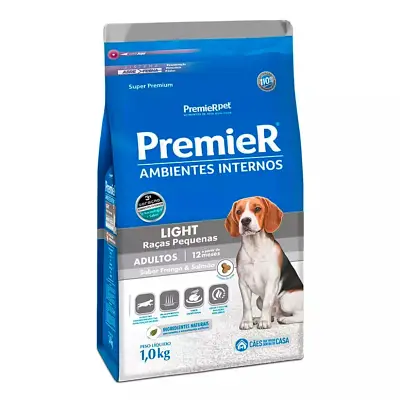 Ração Premier Ambientes Internos Cães Adultos Light Raças Pequenas Frango E Salmão 1kg