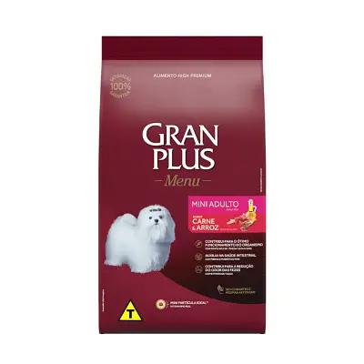 Ração Gran Plus Menu Cães Adultos Porte Mini Carne e Arroz 10,1kg