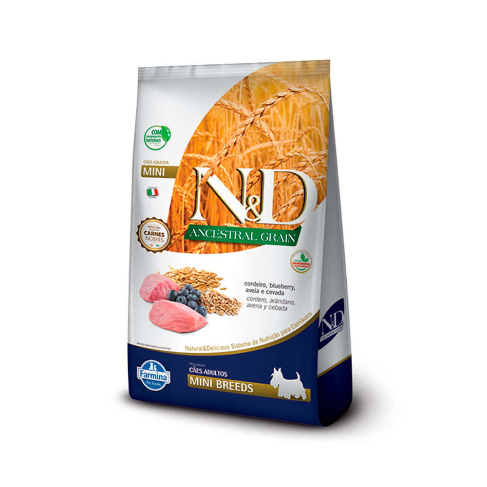 Ração N&D para Cães Adultos Raças Mini Ancestral Grain sabor Cordeiro e Blueberry