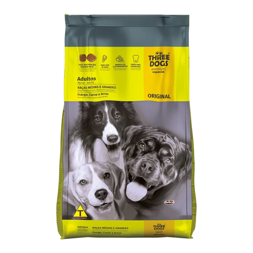 Ração Cães Three Dogs Original Adultos Raças Médias e Grandes 3kg