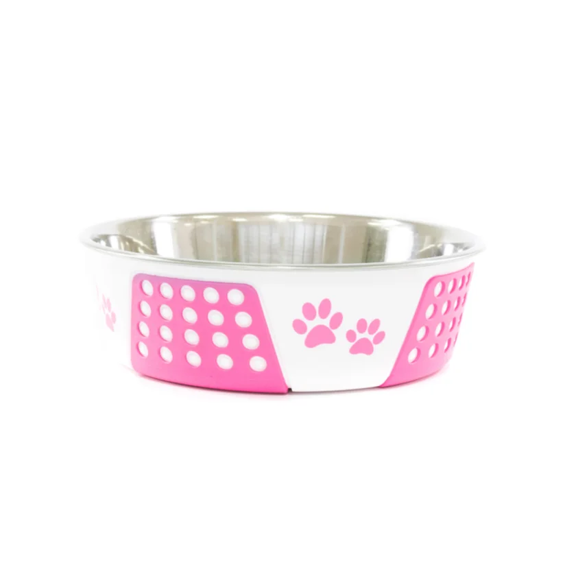 Comedouro Cães The Pets Inox Decorado Pata Bolinha Rosa 850ml