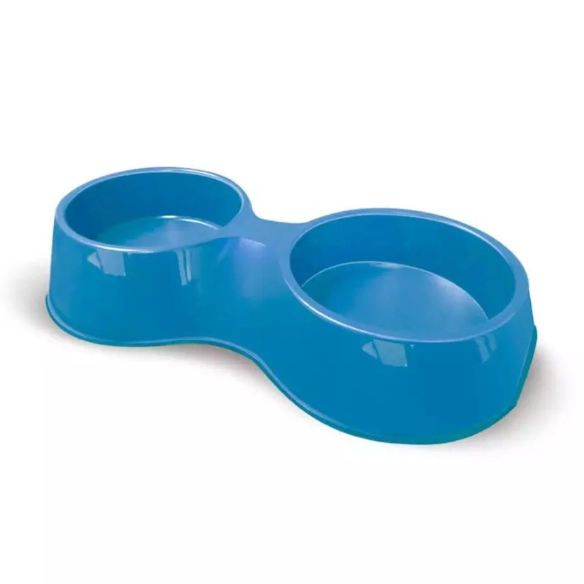 Comedouro Cães Furacão Pet Plástico Pop Duplo Azul 1100ml