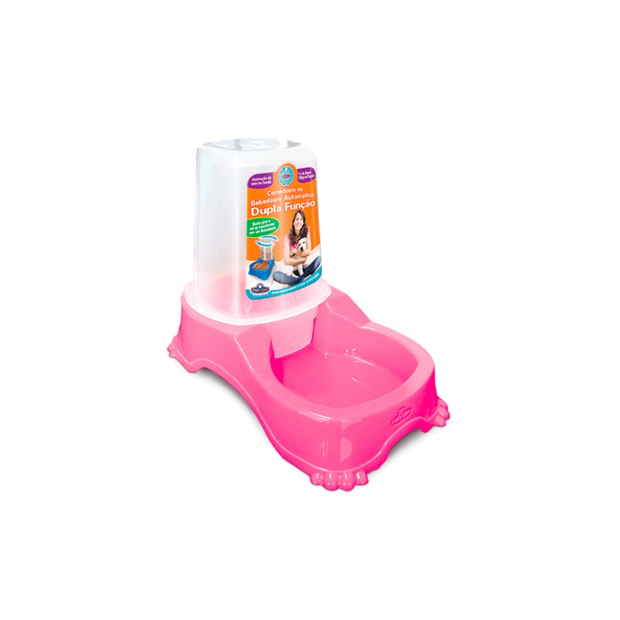 Alimentador Automático Duplo Pet Injet para Cães Rosa