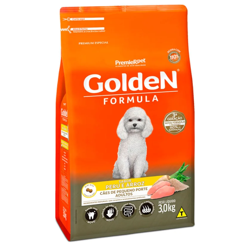 Ração Premier Golden Fórmula Mini Bits para Cães Adultos Peru e Arroz 3kg