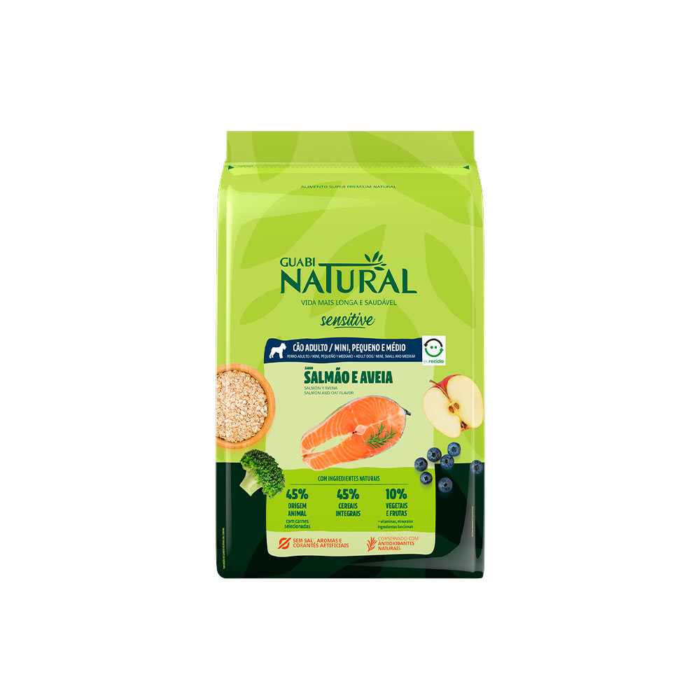 Ração Guabi Natural Sensível para Cães Adultos de Porte Mini, Pequeno e Médio Sabor Salmão e Aveia