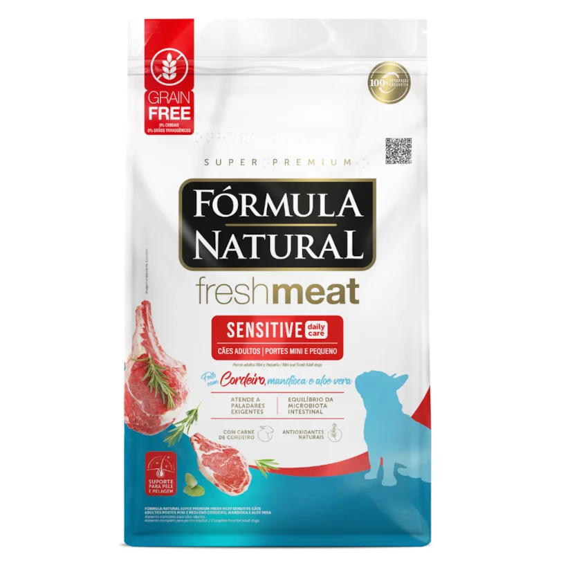 Ração Formula Natural Cães Fresh Meat Sensitive Raças Mini e Pequenas Sabor Cordeiro 7Kg