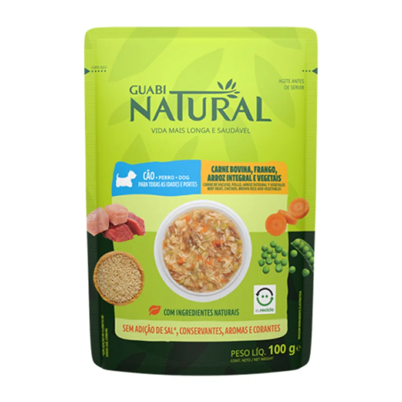 Ração Úmida Guabi Natural Cães Carne, Frango e Vegetais 100g
