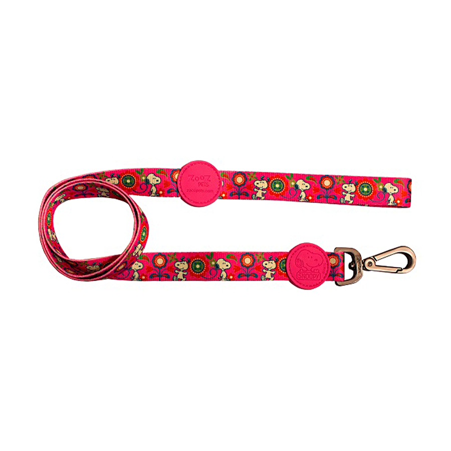 Guia Zooz Pets Snoopy Pink Flower para Cães Tamanho G