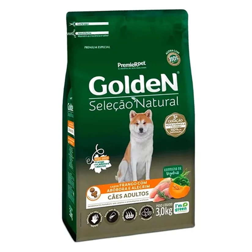 Ração Premier Golden Seleção Natural Cães Adultos Frango com Abóbora e Alecrim 3kg