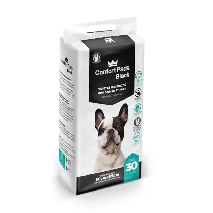 Tapete Higiênico 60X55Cm Confort Pads Black 30 Unidades