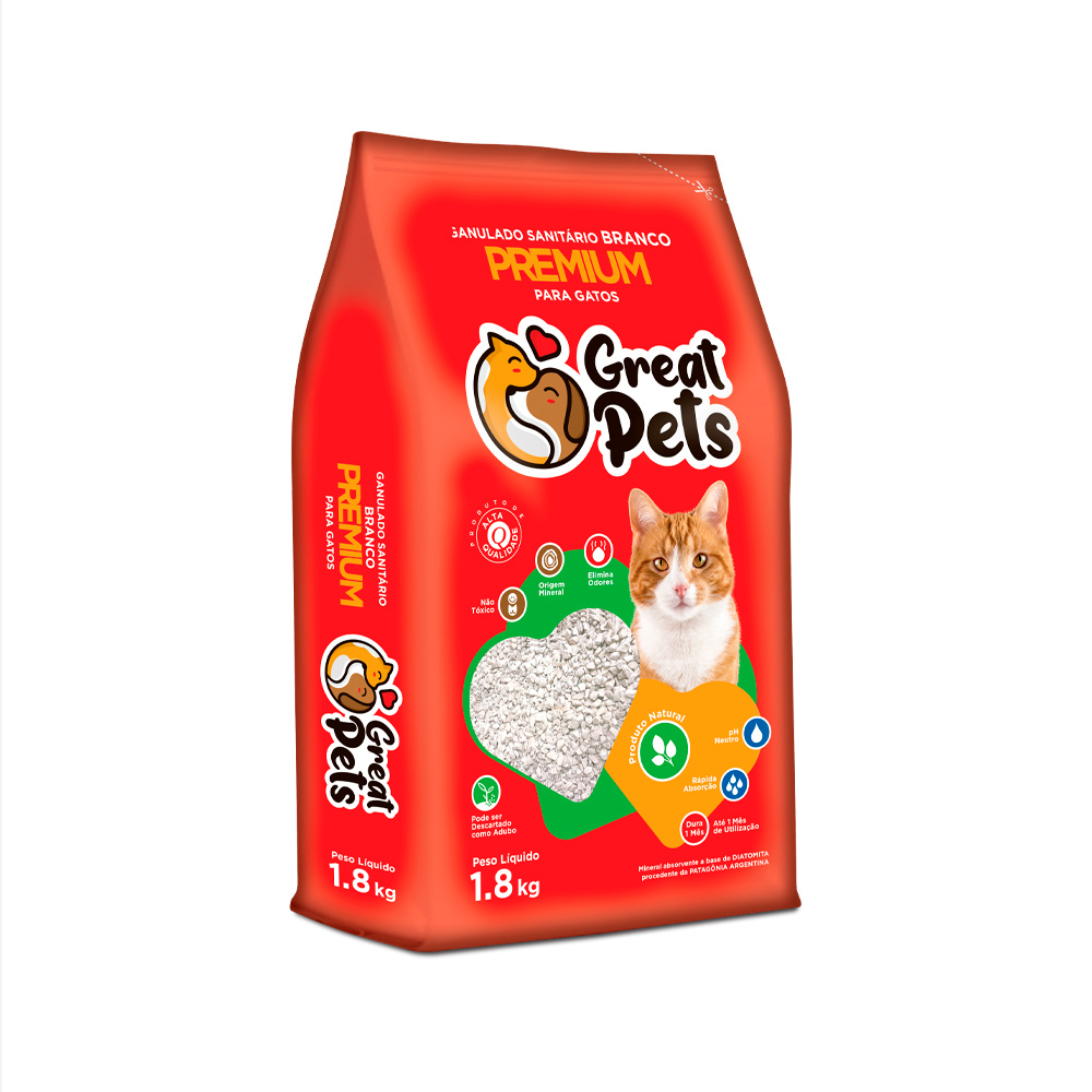 Granulado Sanitário Great Pets Diatomita Premium Branca para Gatos 1,8kg