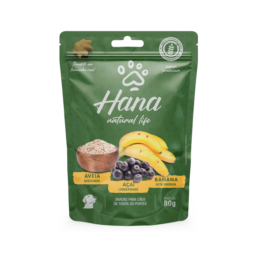 Snack Hana Natural Life Aveia, Acaí e Banana para Cães 80g