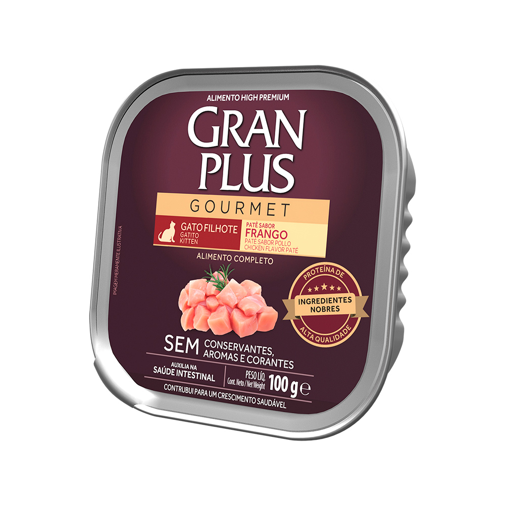 Ração Úmida GranPlus Gourmet Patê Sabor Frango para Gatos Filhotes 100 g