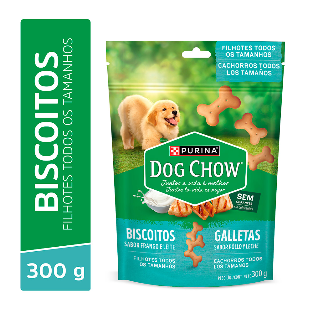 Biscoito Dog Chow Para Cães Filhotes Sabor Frango e Leite 300g