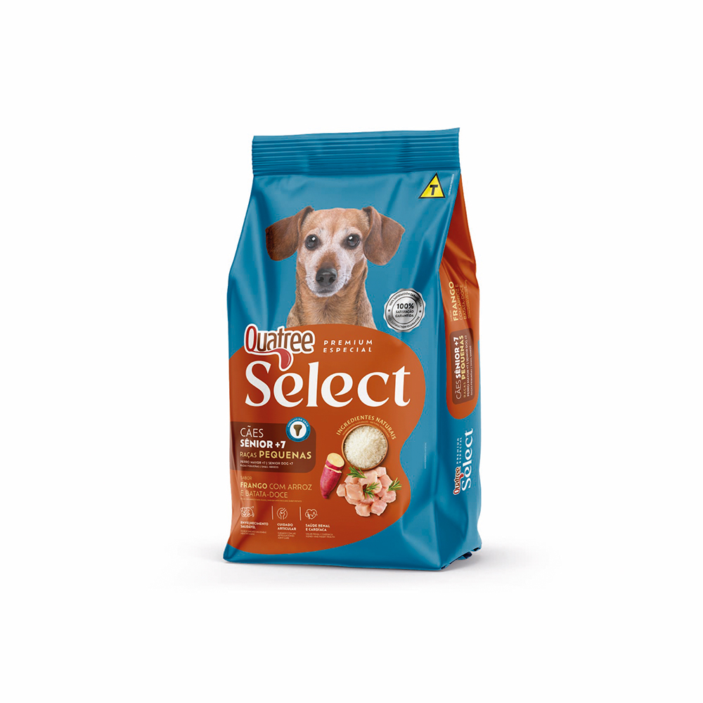 Ração Quatree Select para Cães Sênior +7 Raças Pequenas Sabor Frango com Arroz e Batata Doce