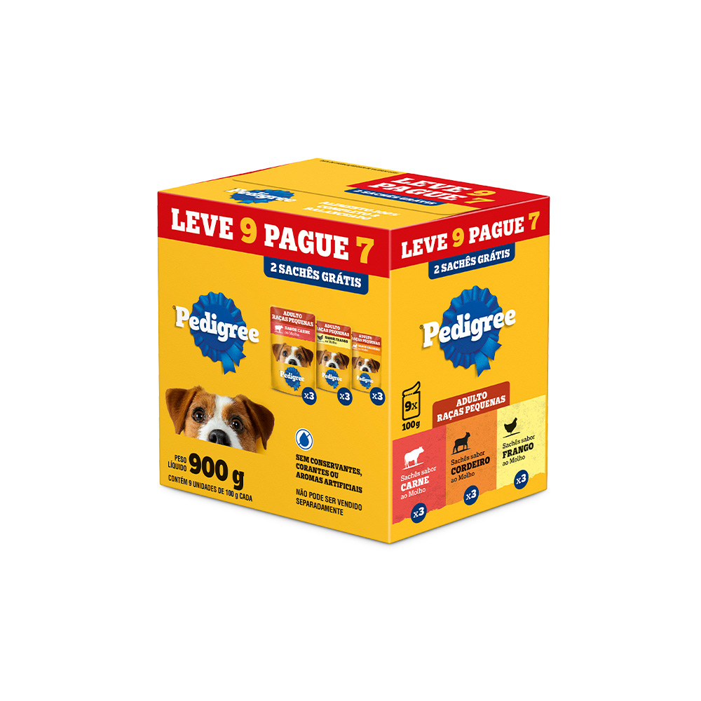 Ração Úmida Pedigree Sabor Carne, Cordeiro e Frango para Cães Adultos de Raças Pequenas Pack Leve 9 Pague 7