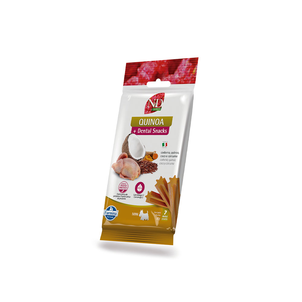 Snack N&D Dental Quinoa para Cães de Mini e Pequeno Porte Sabor Codorna, Quinoa, Coco e Cúrcuma 60 g
