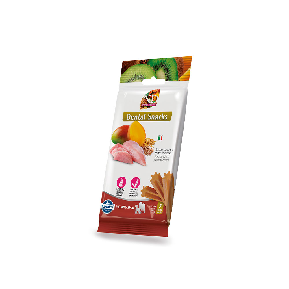 Snack N&D Dental Tropical para Cães de Médio e Grande Porte Sabor Frango, Cereais e Frutas Tropicais 100 g