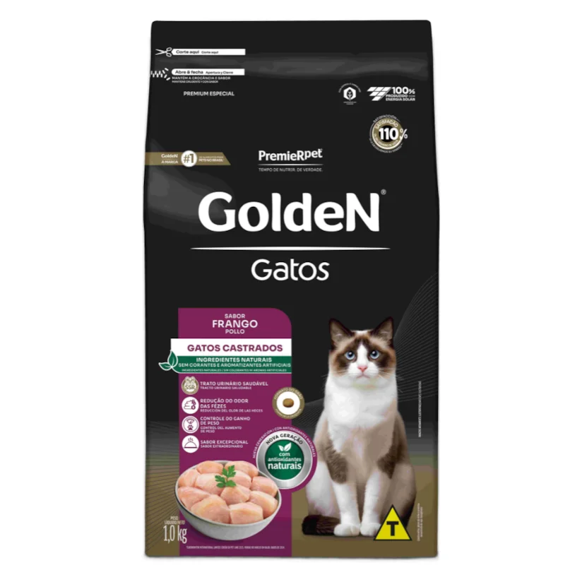 Ração Premier Golden para Gatos Adultos Castrados Frango 1kg