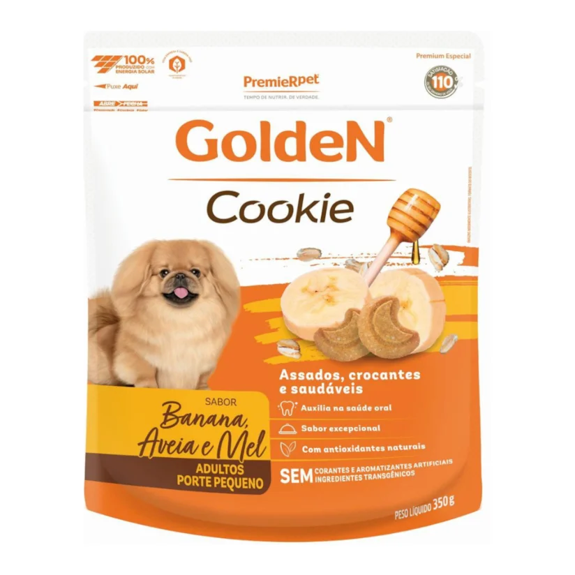 Biscoito Premier Golden Cookies Cães Adultos Banana, Aveia e Mel 350g