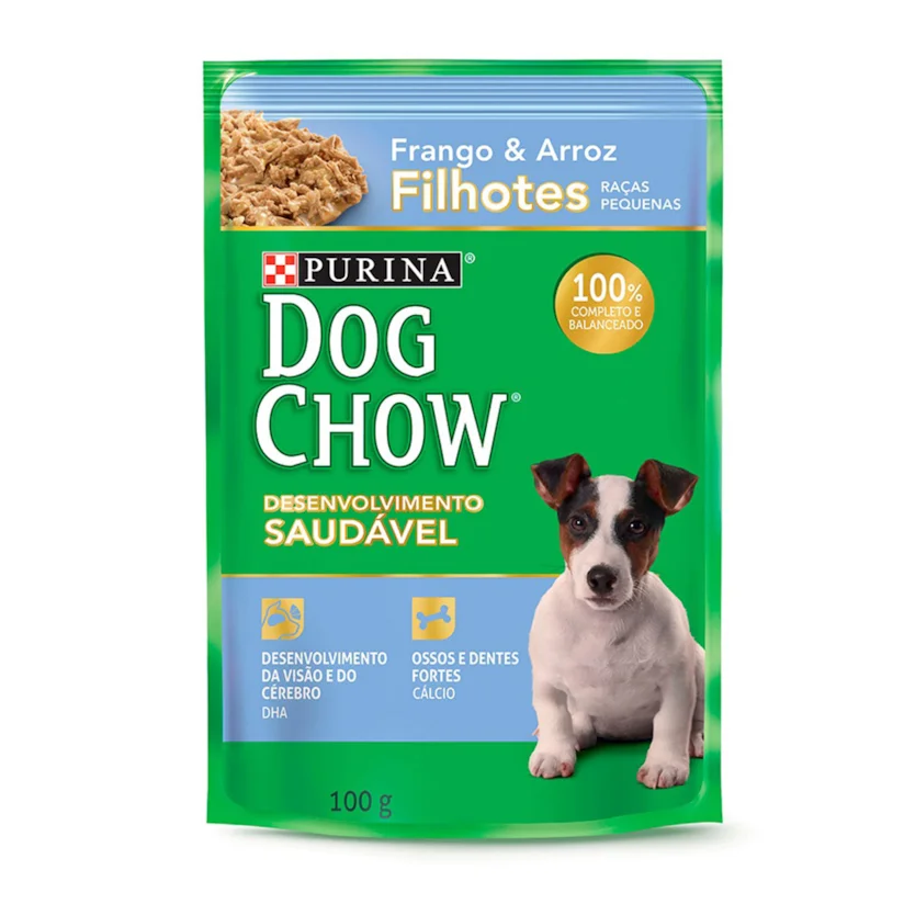 Ração Úmida Dog Chow Sachê Filhotes Frango e Arroz Raças Pequenas 100g