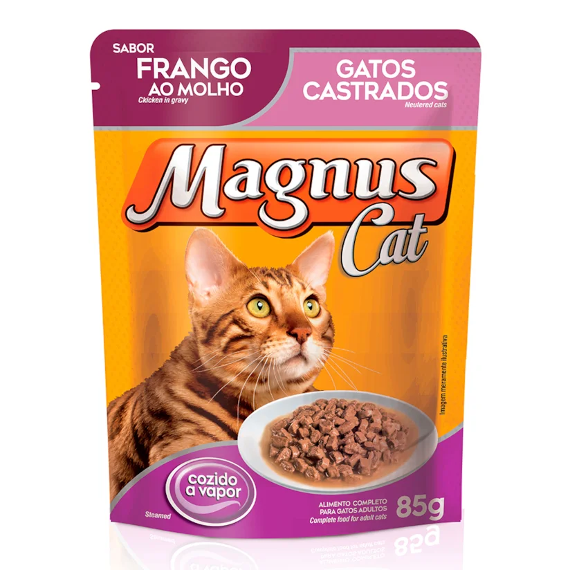 Ração Úmida Magnus Gatos Castrados Frango Ao Molho Sachê 85g