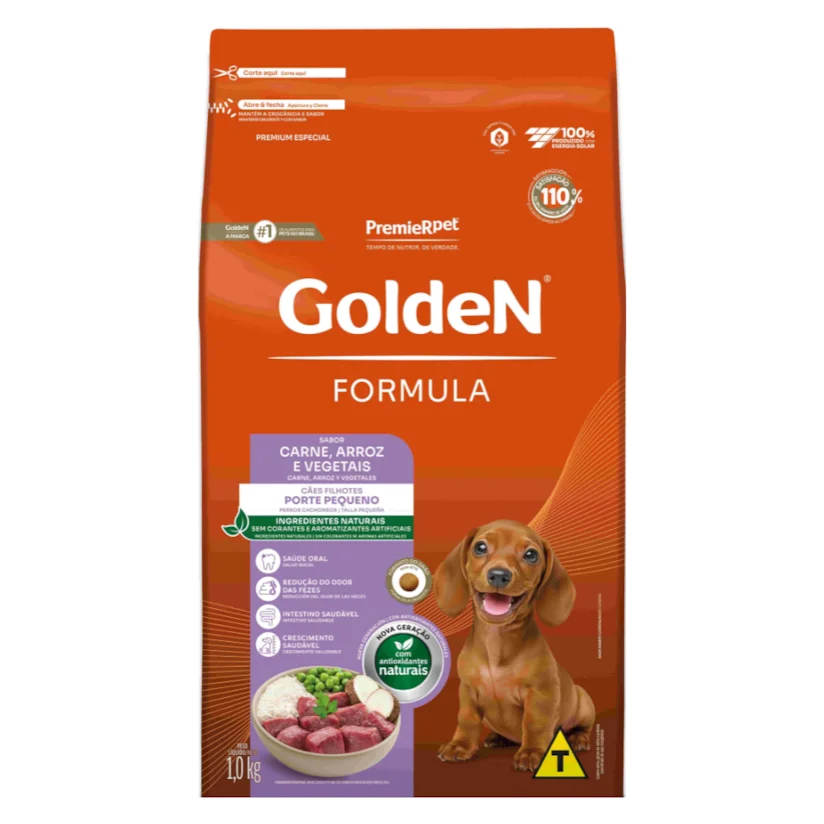 Ração Golden Formula Cães Filhotes Porte Pequeno Carne e Arroz Mini Bits 1kg