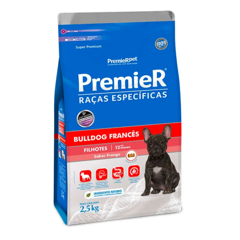 Ração Premier Raças Específicas Bulldog Francês Cães Filhotes Frango 2,5kg