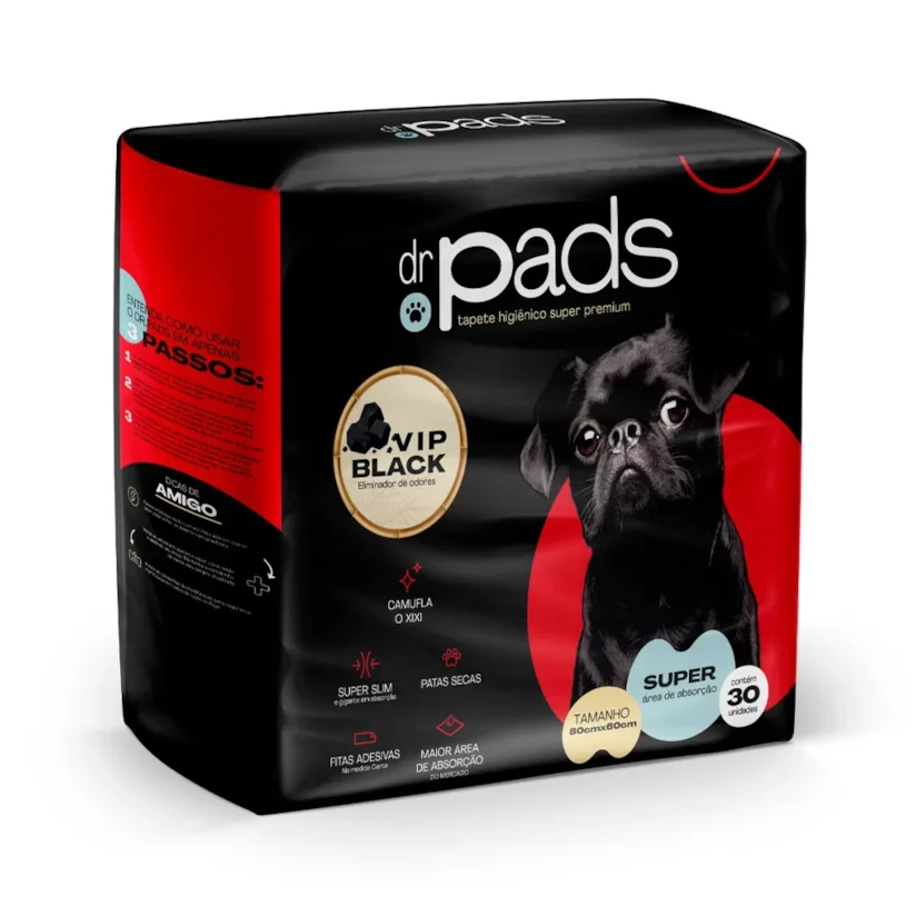Tapete Higiênico Para Cães Black Dr Pads 80x60 30 unidades