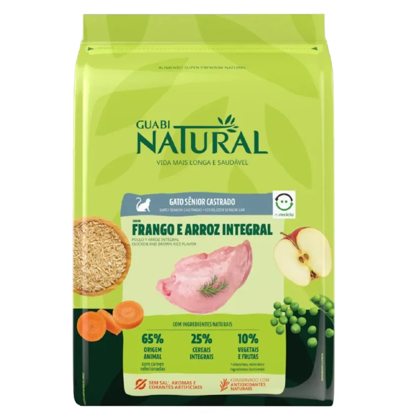 Ração Guabi Natural Gatos Sênior Castrados Frango e Arroz Integral 7,5kg