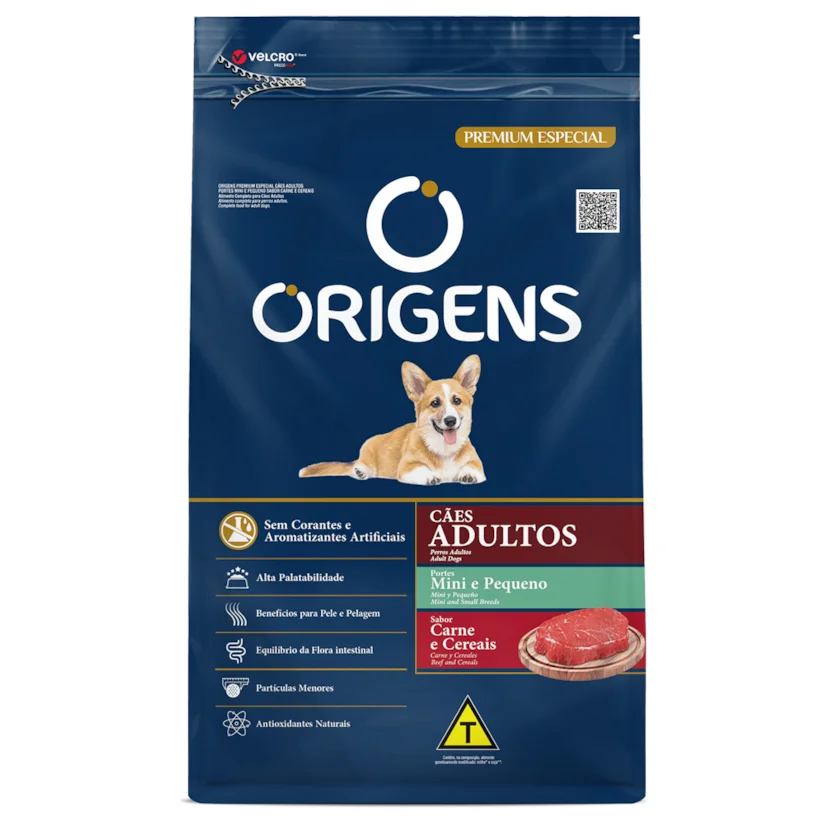 Ração Origens Cães Adultos Carne e Cereais Raças Mini e Pequena 3kg