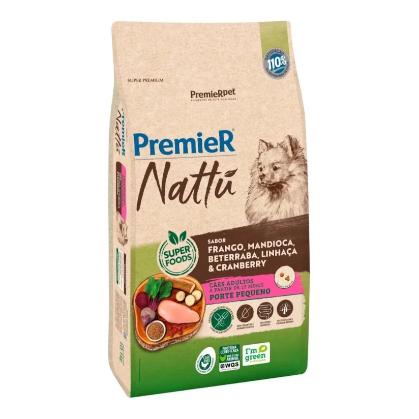 Ração Premier Nattu Cães Adultos Pequeno Porte Frango e Mandioca 2,5kg