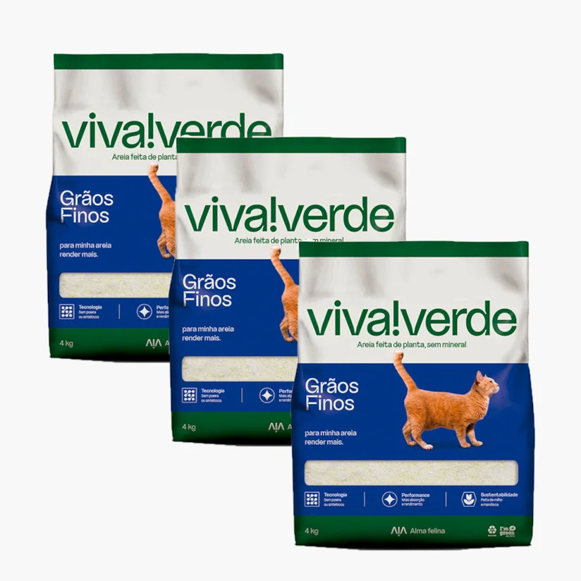 Kit 3 Areia Higiênica petfive Viva Verde Limpeza Plena para Gatos 12Kg