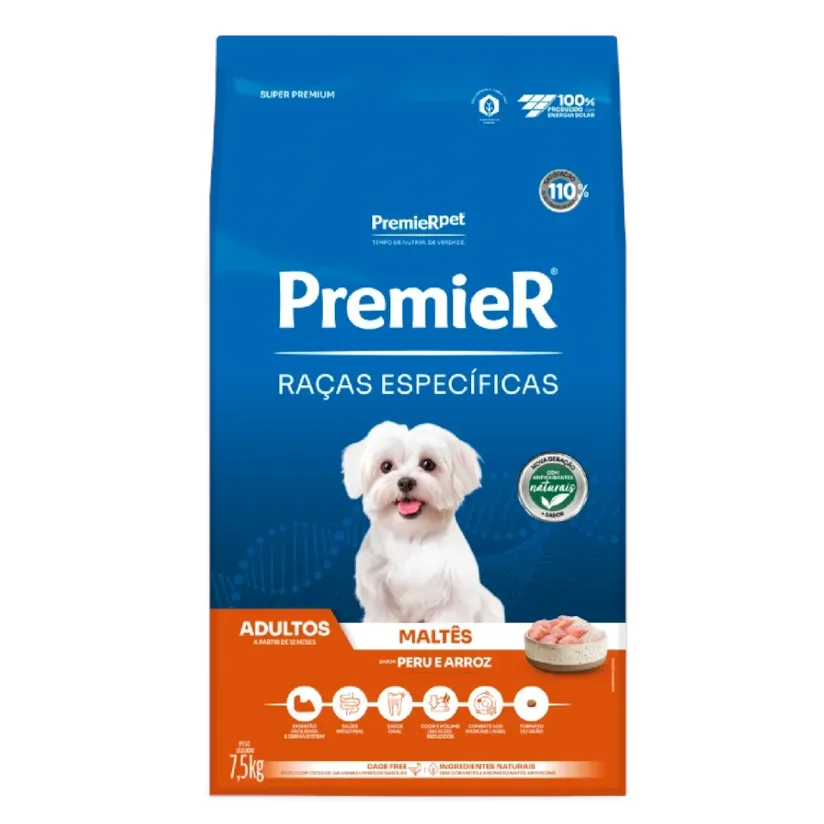 Ração Premier Raças Específicas Maltês Cães Adultos Peru E Arroz 7,5kg