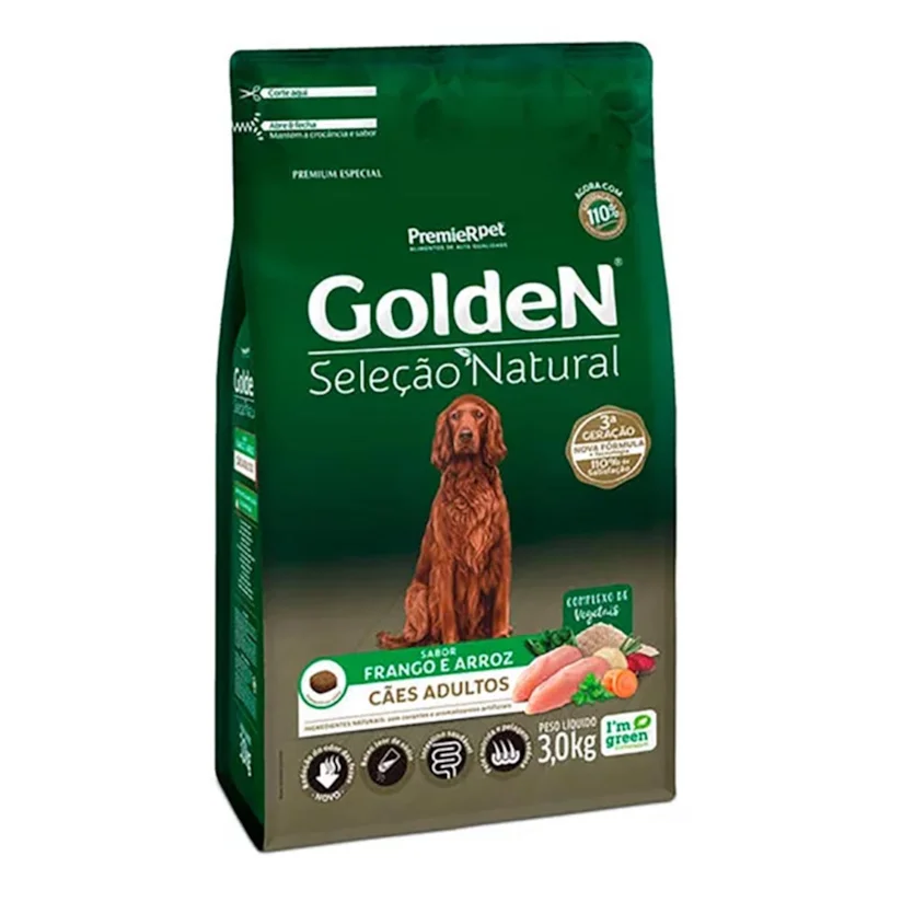 Ração Premier Golden Seleção Natural Cães Adultos Frango e Arroz 3kg