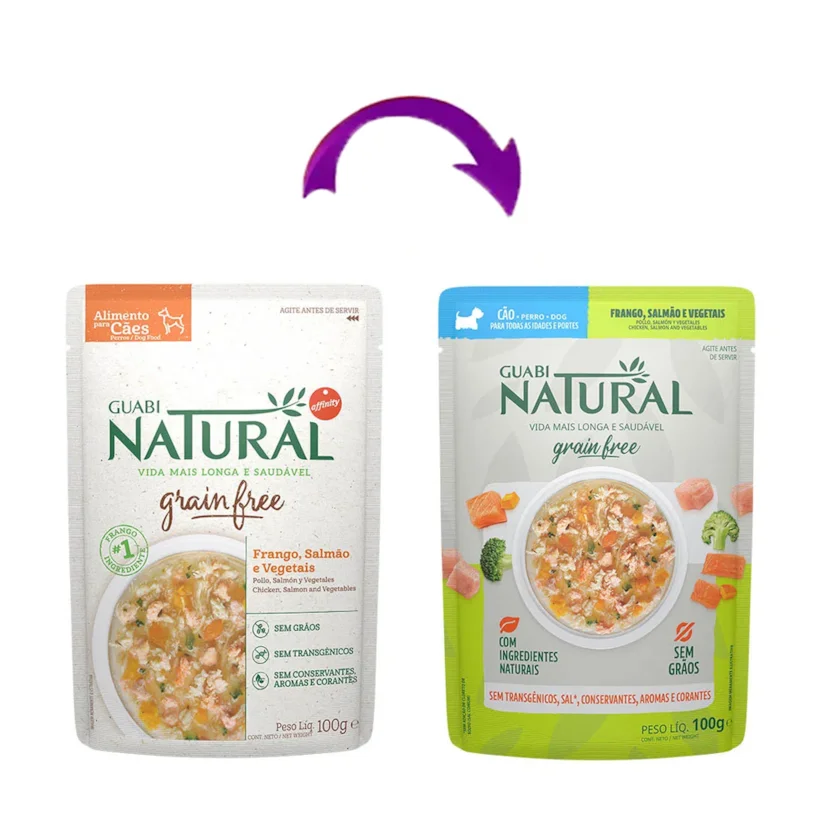 Ração Úmida Guabi Natural Grain Free Sache Cães Adultos Salmão e Frango 100gr com 5 Unidades