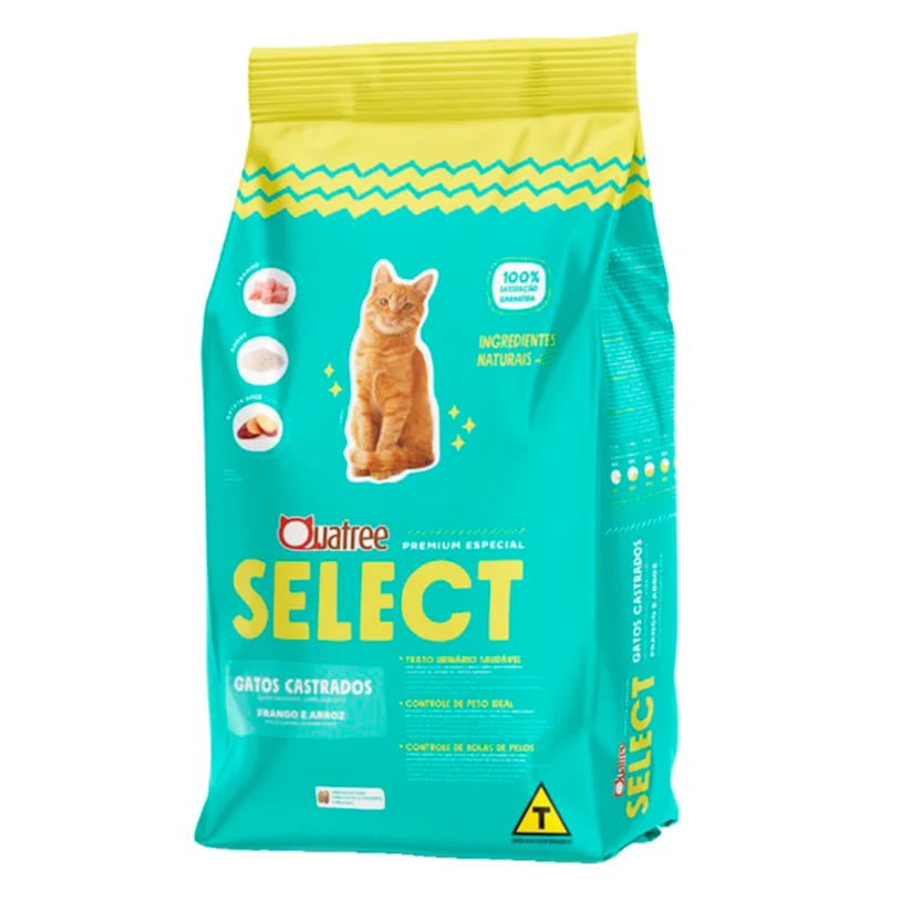 Ração Quatree Select Gatos Castrados Frango e Arroz - 20kg