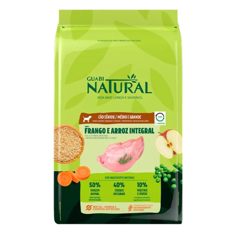 Ração Guabi Natural Cães Sênior Raças Media e Grande Frango e Arroz 12kg