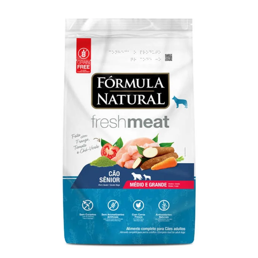 Ração Fórmula Natural Cães Fresh Meat Sênior Raças Médias e Grandes Sabor Frango, Tomate e Chá verde 2,5kg