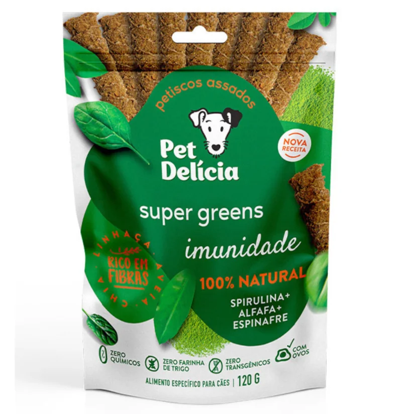 Petisco Natural Pet Delícia Sticks Super Greens Alfafa, Spirulina e Espinafre 120g